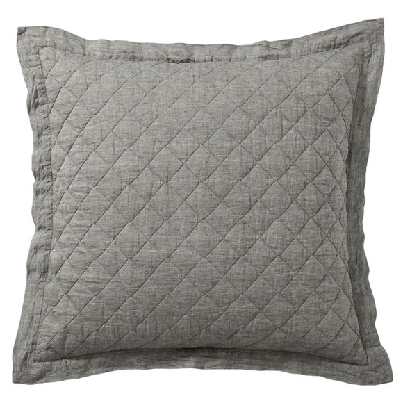 Pottery Barn Flax Linen Diamond Quilted Euro Shams Set 26 X26 Heathered Charcoal - Picture 2 of 14